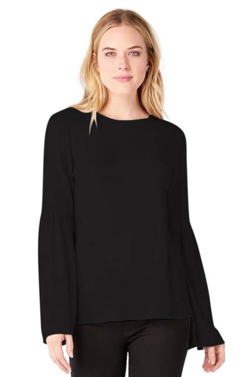 Michael Stars O Neck Top with Bell Sleeve – Charcoal