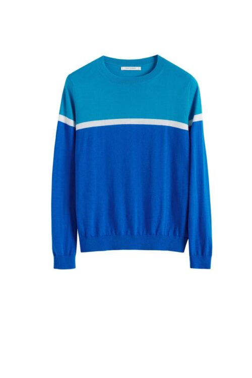 Chinti & Parker Colour Block Sweater – Royal Blue / Turquoise / Cream