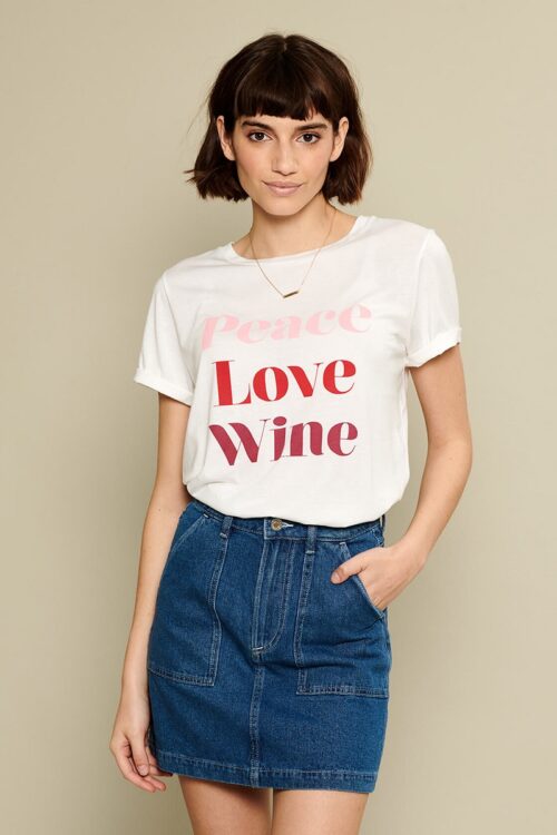 South Parade Lola Peace Love Wine T Shirt – White
