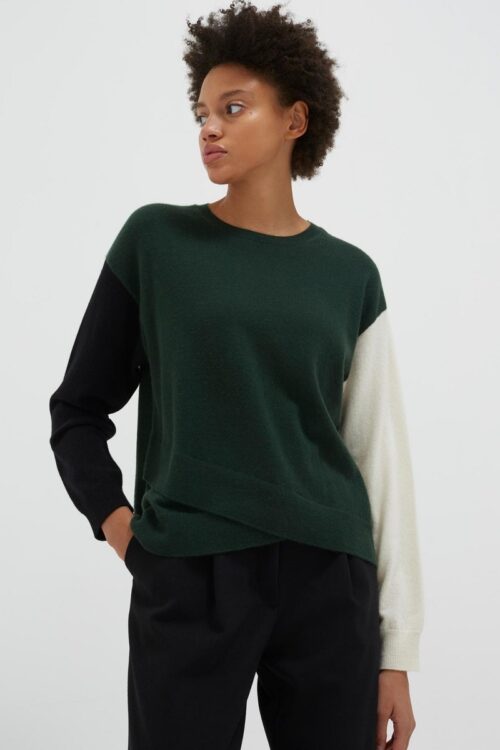 Chinti & Parker Cross Hem Sweater – Juniper / Black / Cream