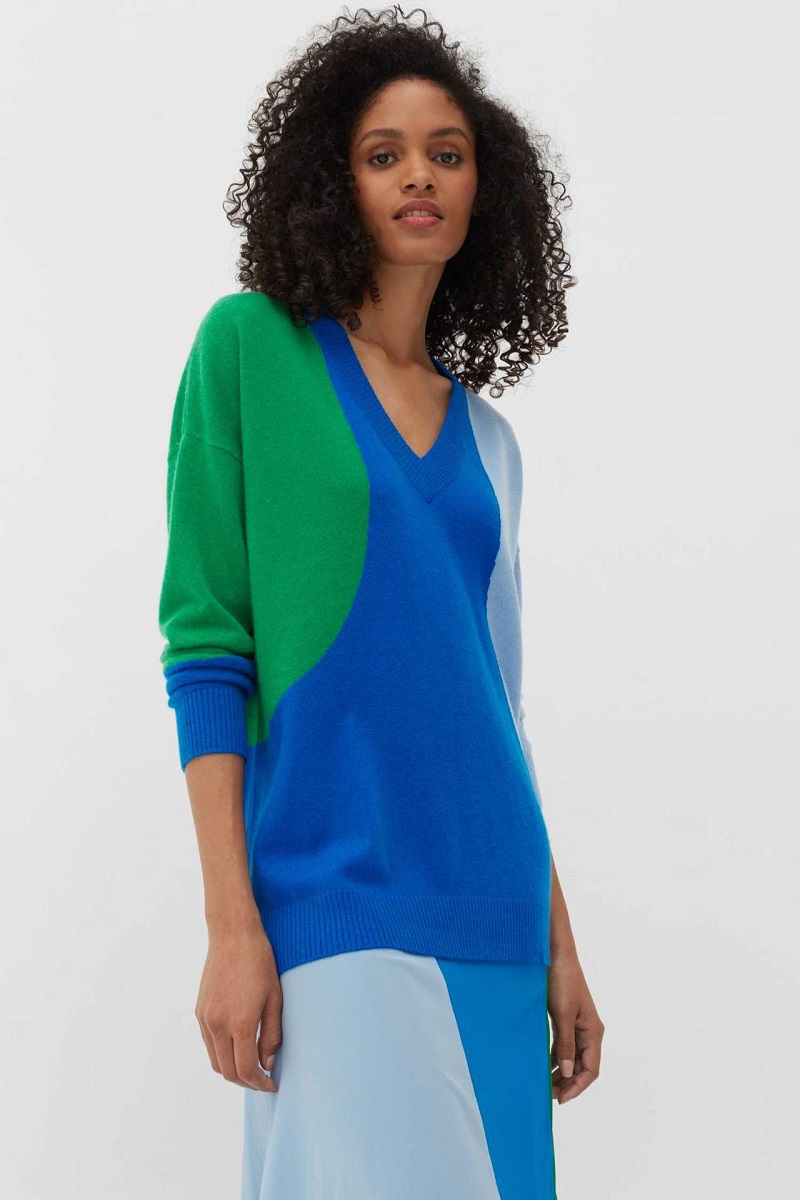 Chinti & Parker Flash V Neck Sweater - Royal Blue / Verde - Stick and Ribbon