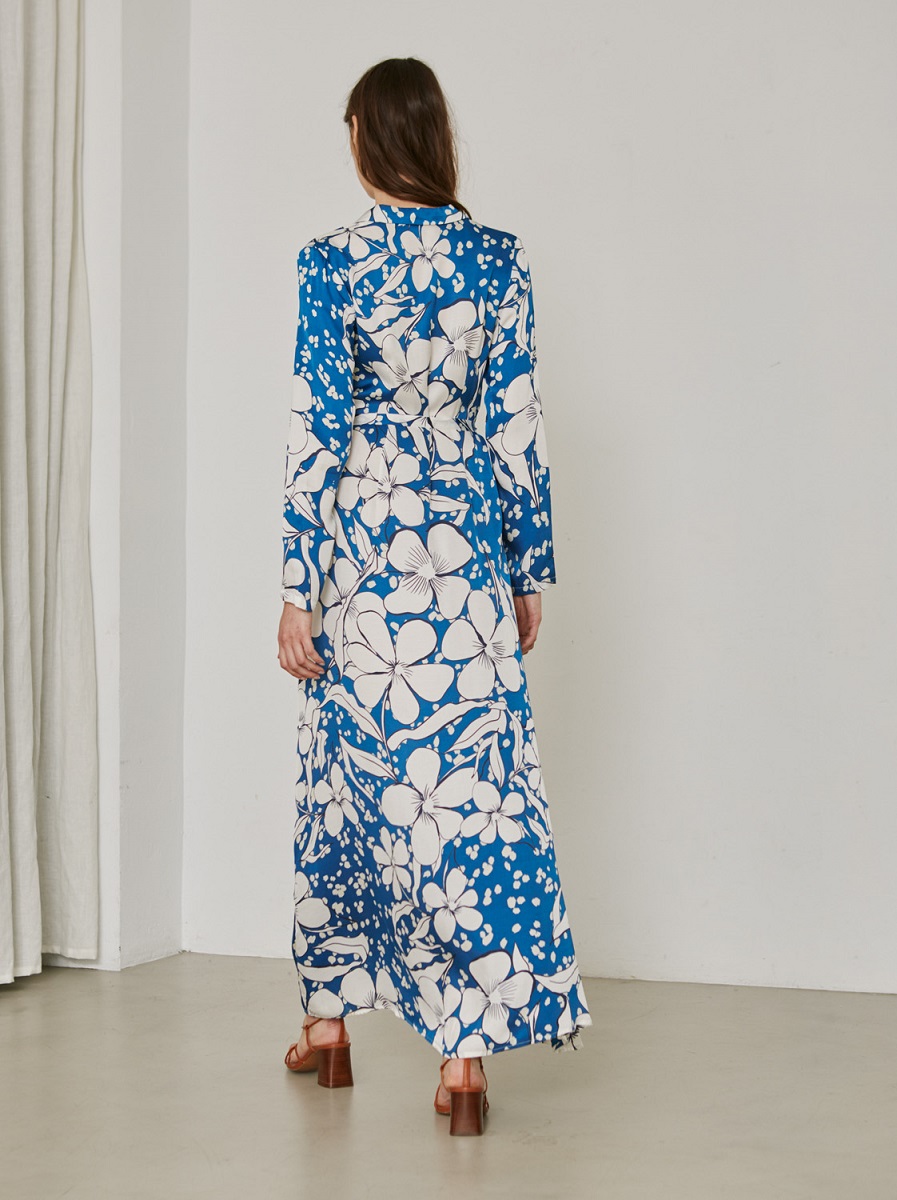 Sita Murt 101203 Printed Dress - Blue White Flower - Stick and Ribbon