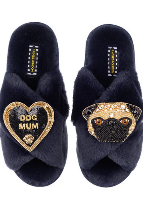 Laines London Classic Slipper With Pug & Dog Mum Brooches