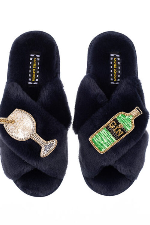Laines London Classic Slipper With Original Gin Brooches
