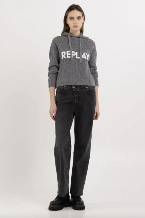 Replay Cropped Sweater With Hood – Iron Melange