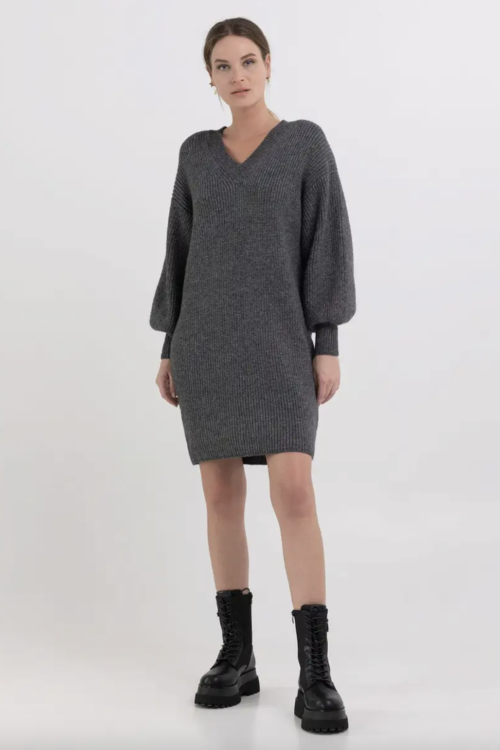 Replay Oversized Knit Dress – Dark Grey Melange