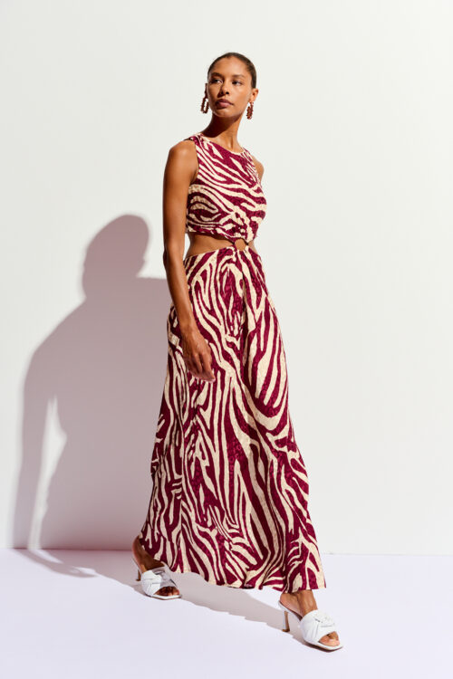 Essentiel Antwerp Fiora Cut-Out Dress – Burgundy Zebra