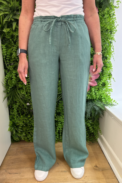 Haris Cotton Wide Leg Linen Trousers – Emerald