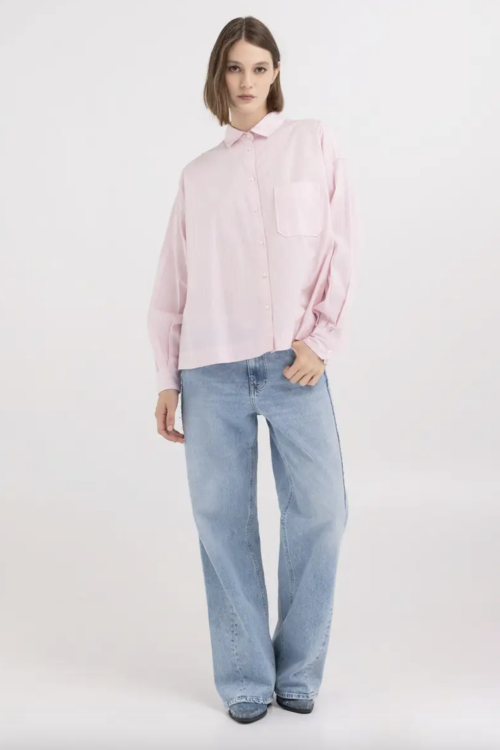 Replay Boxy Striped Shirt – Pink